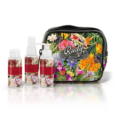 <b>Clutch con Espuma de Baño y Ducha, Crema Corporal, Agua Perfumada 100 mL</b>Nature&Arome<i>Linea Roses</i>